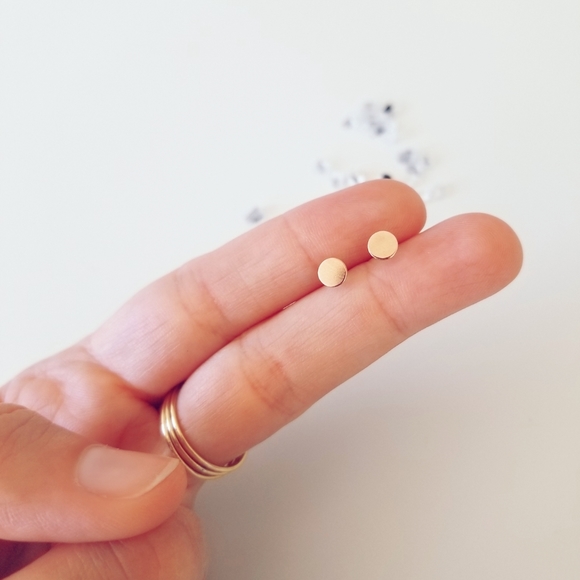 Rose Gold Dot Earrings Tiny 4mm - Picture 3 of 4